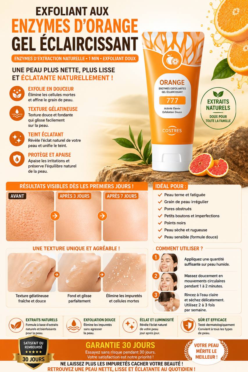 gel exfoliant éclaircissant à l’orange